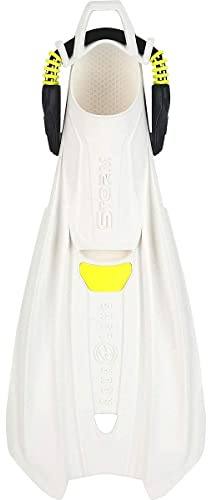 Aqualung Storm Dive Fins | Lightweight Monprene Open-Heel Travel Scuba Fins with Ergonomic Foot Pocket, Silicone Bungee Strap, Compact Channel Blade & Underside Deck Grip, White/White, X-Small/Small