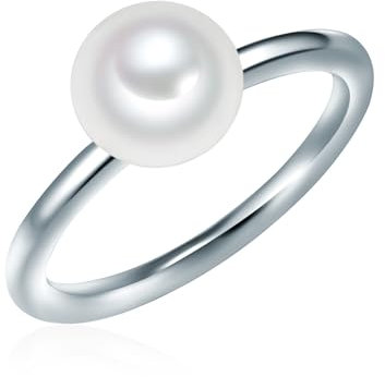 Valero Pearls Damen-Ring 925/- Sterling Silber Süßwasser-Zuchtperlen Button 8 mm weiß - Modern-Ring für Frauen Perlenring Süßwasser-Perle