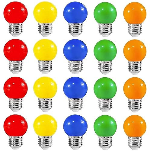 ZFQ Farbige 2W E27 G45 LED Glühbirne e27 Beleuchtung Leuchtmittel, Bunte Glühbirnen für Hochzeit Halloween Weihnachten Party Bar, Gemischte Farben Rot Gelb Blau Orange Grün 20 Stück