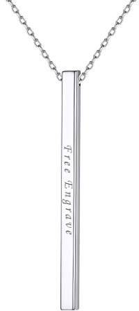 Silvora 925 Silber Damen Säulenkette Personalisierte Quader Stab Anhänger mit Textgravur Unisex Bar Anhänger Silberfarbe für Frauen Mädchen mit 46cm+5cm Verlängerungskette