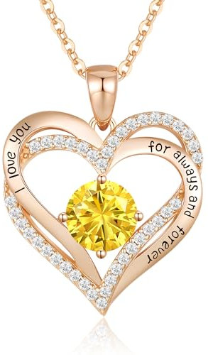 CDE Necklaces for Women Birthstone Pendant, Sterling Silver Love Heart Rose Gold Jewellery Gifts for Mum Her Wife Girlfriend Anniversary Birthday Mothers Day (925 Sterling Silver, Rose Gold-11-Nov)