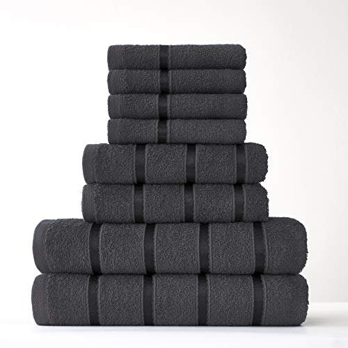 FAIRWAYUK Handtuch-Set für Badezimmer, ultraweich, hochwertig, wasserabsorbierend, Geschenksets, 100 % ägyptische Baumwolle, 4 x Gesicht, 2 x Hand, 2 x Badetücher, 8-teilig, Dunkelgrau