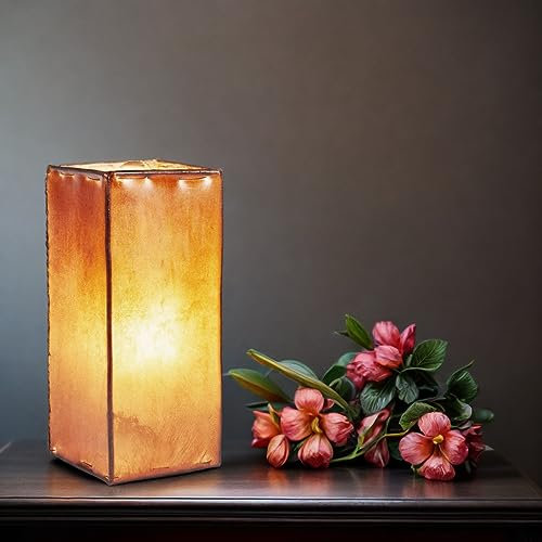 Orientalische Tischlampe Janka 30cm Lederlampe Quadratisch Lampe | Marokkanische kleine Tischlampen aus Metall, Lampenschirm aus Leder | Orientalische Dekoration aus Marokko, Farbe Braun
