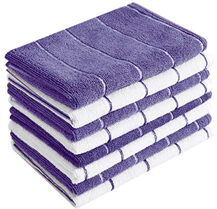 Mikrofasertücher – super saugfähig, weich und einfarbig, Geschirrtücher, 8 Stück (gestreiftes Design in Lila und Weiß), 66 x 45 cm (Violett)