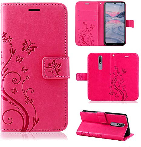 betterfon Hülle Kompatibel mit Nokia 2.4 | Premium PU Leder Handyhülle Wallet Case für 2.4 | Schutzhülle Blumen Klapphülle Handyhülle | Pink