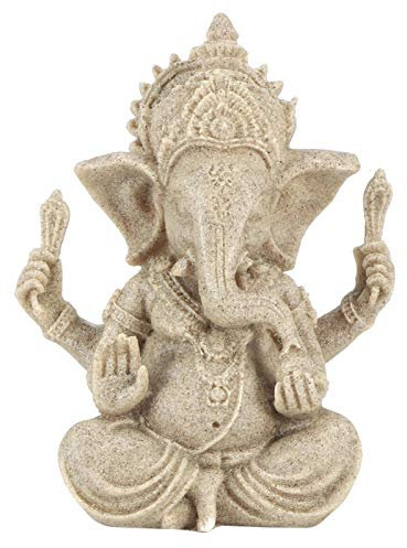 Goick 10x11.5cm Elefant Statue Skulptur, Ganesha Buddha Statue Sandstein Harz Indien Ganesha Elefant Gott Statue Figur Elefantengott,Handgefertigte Skulptur Dekoration Geschenke