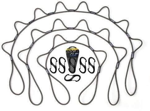 Schlaufenseil Jäger-Set,Bungee-Cord-Spannsystem,Verstellbarer Ladungsgurt,knotenfrei,LKW, RV, ATV, Camping, Outdoor-Zubehör,Schlaufe, Clip & Go inklusive 91.2 m, 152 cm Seile und 6 Schlaufen-Clips