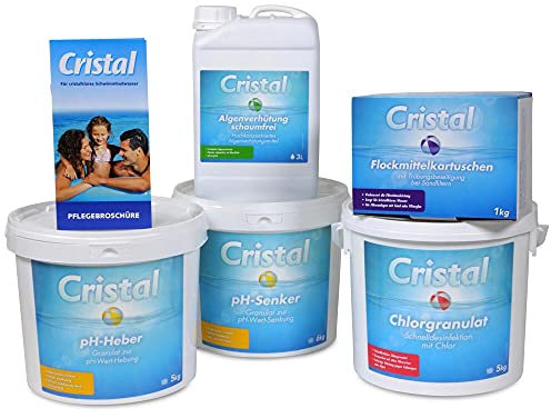Cristal Chlor Poolpflege-Set - 6-teiliges Komplettset - 20kg Wasserpflege für Pools - Inklusive Chlor & Zubehör - Effektive Reinigung für Pool & Whirlpool