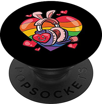 Pink Headset With Bunny Ears - Rainbow Heart LGBTQ Gaming PopSockets Swappable PopGrip