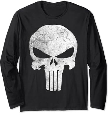Marvel Punisher Skull Symbol Distressed Long Sleeve T-Shirt