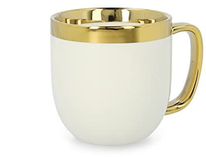 HOMLA Sinnes Tasse avec Décoration Dorée - Mug Design Élégant - Tasse à Café 0,28 l - Porcelaine Dorée - Peinte à la Main - Blanc et Or
