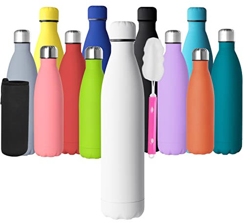 GeeRic Stainless Steel Water Bottle 1 Litre, Double-Walled Vacuum Insulated Metal Water Bottle 12 Hours Hot & 24 Hours Cold Drinks Cycling Bottles for Outdoor Sports Hiking Running 1000ml White