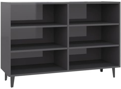 vidaXL Sideboard Beistellschrank Kommode Schrank Anrichte Bücherregal Bücherschrank Mehrzweckschrank Standschrank Hochglanz-Grau 103,5x35x70cm Holzwerkstoff