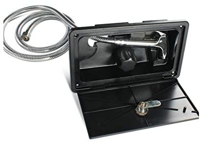 Smaler Soffione Doccia per Camper, Kit Doccia per Esterni con Tubo Flessibile e Interruttore on-off, Set Doccia con Interruttore Caldo Freddo Bianco Nero, Set Doccia Esterno per Camper con 1 Chiave