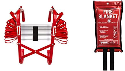 Firechief FEL430 Firechief Fire Escape Ladder For Home Use | Compact Lightweight Ladder For Emergency Situations & SVB1/K40 Kitemarked Budget Fire Blanket | Small Fire Blanket (1m x 1m)