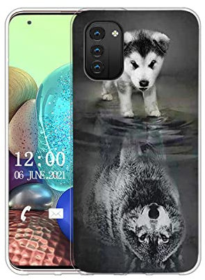 Sunrive Hülle Kompatibel mit Nokia G21 Silikon, Transparent Handyhülle Schutzhülle Etui Case (TPU Wolf & Hund)+Gratis Universal Eingabestift MEHRWEG