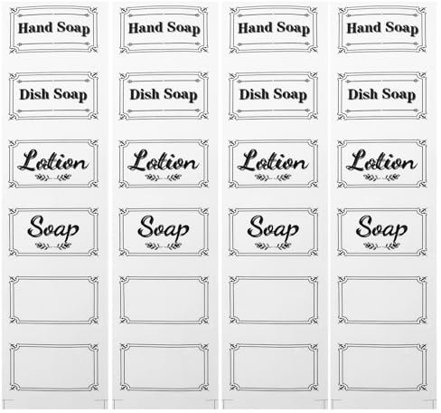 Beavorty Soap Label Waterproof Bathroom Hand Soap Label Stickers 6 Sheets Shampoo Conditioner Dispenser Labels for Glass Spray Bottle Jar Sample Container
