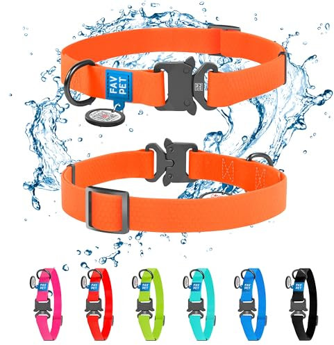 FAVPET Biothane Hundehalsband mit QR-ID-Tag, wasserdicht mit Metallschnalle, verstellbar für große, mittlere und kleine Größen, für bunte Welpen (XS, Orange)