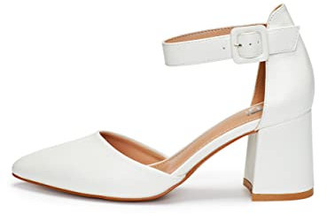 Rio Fiore Damen Pumps, Weiß, 7.5cm Blockabsatz, Bequeme Pumps mit Riemen, Kunstleder, Riemchenpumps, 661029-80-33 (White PU, 38 EU)
