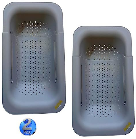 AHASON'S 2 Pack Over The Sink Colander Extendable Baske & Wash Vegetables and Fruits, Drain Cooked Pasta (Grey)