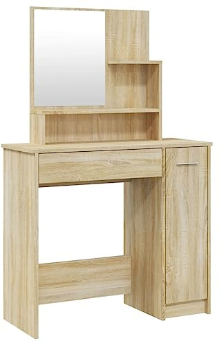 vidaXL Dressing Table with Mirror Sonoma Oak 86.5x35x136 cm