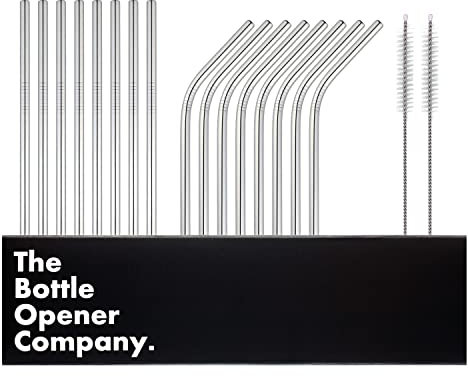 Edelstahl Strohhalme - 16 Metall Strohhalme im Set mit 2 Reinigungsbürsten - Umweltfreundlich - Spülmaschinenfest - Wiederverwendbar (Silber) - 21,5 cm - 6 mm Ø