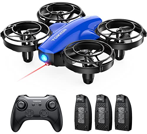 Tomzon A24 Mini Drone pour Enfant Débutant RC Hélicoptère avec Télécommande, 3 Batteries Modulaires 23mins Temps de Vol, Mode de Combat/3D Flip/Mode sans Tête/3 Vitesses Cadeau Garçon Fille Bleu