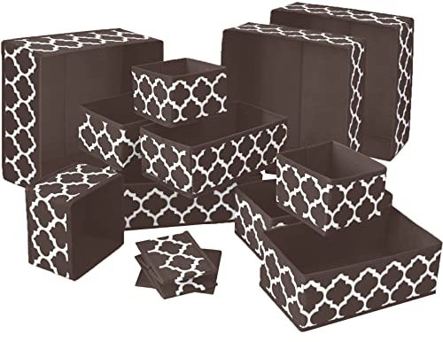 VERONLY Schubladen Ordnungssystem Schrank Organizer Kleiderschrank, Aufbewahrungsboxen für Kleidung, Faltbare aufbewahrungsbox für socken, Unterwäsche, BHS, Krawatten, 12er-Set (Dunkelbraun)