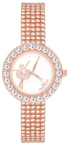 MICGIGI Damen Quarz Armbanduhr Ballett Runde Analog Uhr mit Steinbesatz,Einfaches Zifferblatt,Legierungs Edelstahl Armband