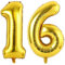 Vthoviwa 40 Zoll/18 Farbens Luftballon Zahlen 16/61 Golden, Helium Luftballon 16. Geburtstag Foil Ballon, 0123456789,10-19,20-25,30,40,50,60,70,80,90, Folienballon 16/61 Party Dekoration