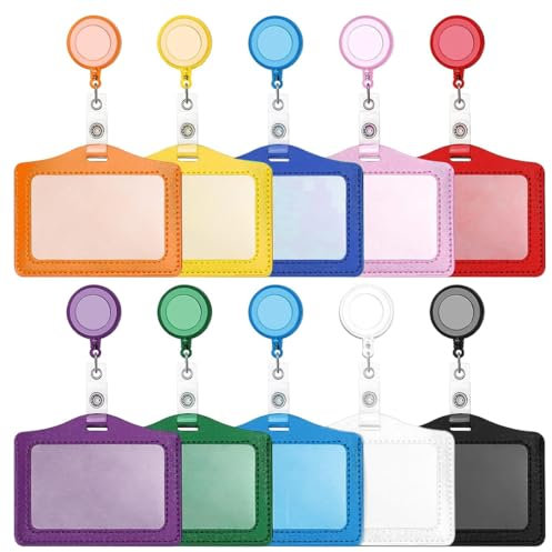 DDKY Confezione da 10 Porta Badge, Badge per Rotoli retrattili, Porta Badge in Pelle per impiegati, Studenti, Medici, Insegnanti, Carte d'identità