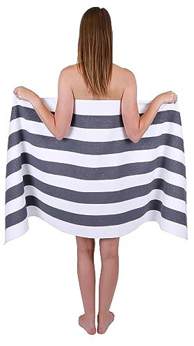 Betz Berlin Saunatuch mit Streifen - 1 Saunahandtuch aus 100% Baumwolle - Badetuch - 70 x 180 cm Farbe weiß - dunkelgrau