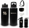 NORSVL Premium Stainless Steel Insulated Water Bottle 1L, Double Wall Vacuum Insulated Bottle, Sports Water Bottle, Hot & Cold Vacuum Flask, with 3 Lids, Paracord Handle, Bumper - Abyss Black