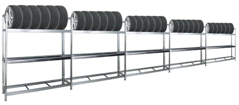 PROREGAL Mega Deal | 5X Reifenregal Tiger XL | HxBxT 200x180x45 cm | 300kg Fachlast | bis zu 105 Reifen | Verzinkt