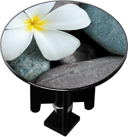 Tapón de lavabo decorado con diseño de hoja sobre guijarros, tapón XXL de 62 mm, para lavabo estándar con cremallera.
