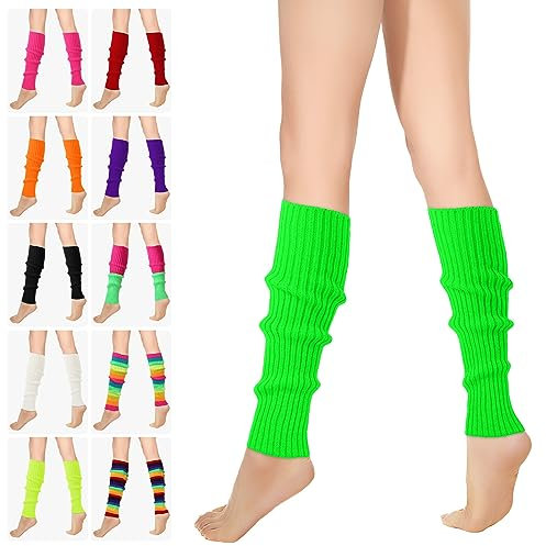 RYMAUP® Stilvolle 80er und 90er Jahre Beinwärmer für Damen, gerippte Beinsocken, trendige Accessoires für Yoga, Laufen, Wandern,fluoreszierendes Gelb