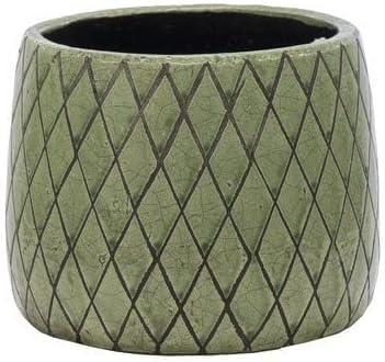 Frame Company Indoor Glazed Ceramic Cauldron Style Flower Plant Pot, Green Criss Cross Pattern, Depth 12.5cm Height 10cm *Choice of sizes*