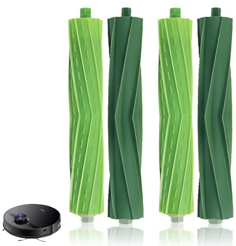 4 Pièces Accessoires de Brosse Compatible avec Roomba i7 i7+ E5 E6 i3 i8+ Robot Aspirateur, Pièces de Rechange Cassette de Brosse en Caoutchouc Rouleau de Rechange Kit de Rouleaux Extracteurs