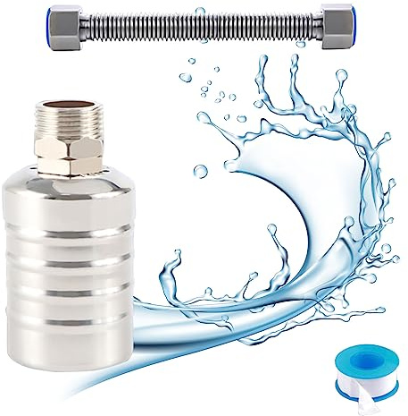 GAESHOW Automatisches Schwimmerventil 3/4, 304 Edelstahl Wasserstandsregelventil Stromfrei mit Wellrohr & Dichtungsband für Wassertank Pool, Fischteiche, Viehtränke (Oberwassereinlass)