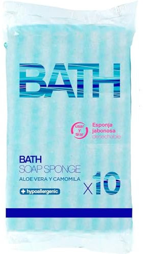 KROWN - 120 Esponjas Jabonosas Desechables Suavipiel con Aloe Vera y Camomila, Perfectas para Viajes y Cuidado Personal, Ideal para Gimnasio y Asistencia a Mayores, Azul, 10 Unidades, 12 Paquetes