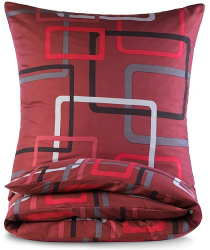 Bettwäsche 135x200 2 teilig - Mikrofaser Bettbezug 135x200 cm + Kissenbezug 80x80 cm - atmungsaktiver Stoff mit Reißverschluss - für Einzelbett - modernes Design Rot