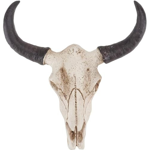 Romeeton Horn Skull Wall Hanger Mounted For Household Wall Decoration Bar Restaurant Hotel Wall Decoration, Goat Horn Skull Wall Hanger, Bull Head Skull Wall Hanging, Resin Skull Sculpture Art (B)
