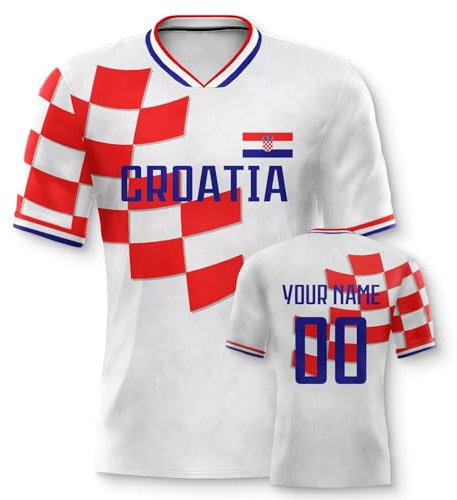 Kroatien Personalisiertes Fussball Trikot 3D Druck Football Shirt mit Ihrem Namen und Nummer Hip Hop Football Jersey für Herren Damen Kinder