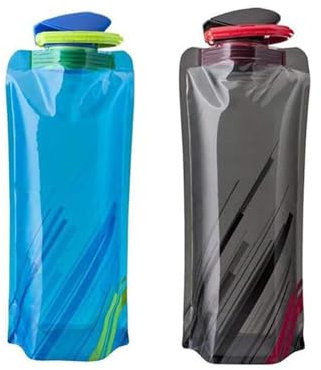 700ML Bouteilles d'eau Pliable Ensemble de 2, Bouteille d'eau réutilisable Flexible Pliable avec Crochet, Gourde Pliable, Bouteille Eau Pliables Flexibles pour la Randonnée les Aventures les Voyages