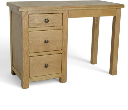 GROFurniture Solid Oak Dressing Table for bedroom, 3 Drawer Solid Built Dressing Table, Oak Desk Study or Vanity Desk, Bedroom Study