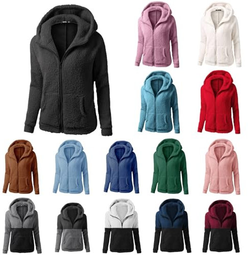 HAOLEI Sweats à Capuche Femme Polaire Veste Zippé Sweatshirt Unicolore Chaud Coton Causal Automne Hiver Mode Chic Outerwear DoubléE Manteau à Manche Longue DéContractéE Outwear Blouson
