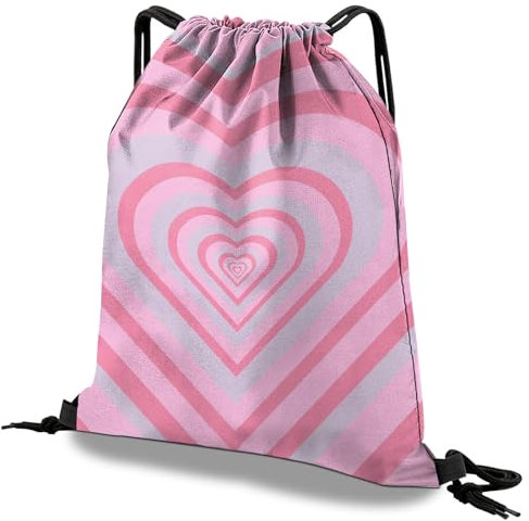 Deokke Rucksack mit Kordelzug,Wasserdicht Sportbeutel, für Sport, Gym, Strand Reisen,Nette ästhetische Sackpack Geeignet für Männer und Frauen (S3-Rosa Herz)