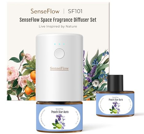 SenseFlow Duftstecker Lufterfrischer Diffuser SF101 - Verstellbarer Zerstäuber, Duftölflakon Duftöl Set, 120-Tage Aroma, LED-Licht, Ideal für Zuhause, Hotel, Studio - Pfirsich-Sternenlicht