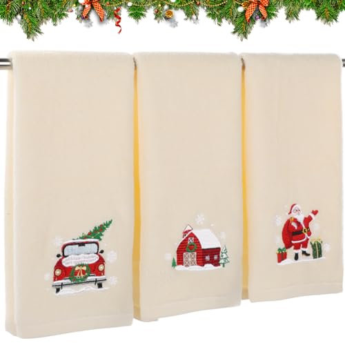 Tiamon Weihnachtshandtücher für Badezimmer, Baumwolle, bestickt, 34 x 74 cm, Weihnachts-Schneeflocke, Geschirrtuch, Fingerspitzen-Handtuch, dekorativ für Winter, Urlaub, Küche, Bad, Geschenk (Beige,