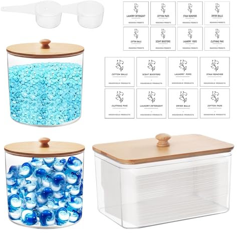 Gachiwar Laundry Detergent Storage Containers, Washing Powder Storage Kit, 2 Pcs Laundry Pods Storage Container & Dryer Sheet Holder Laundry Room Organisation Accessories
